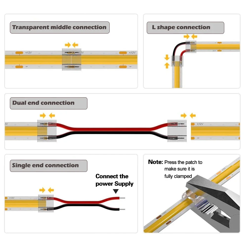 cob led strip corner connectors 5mm 8mm 10mm 12mm 2 3 4 pin cob led strip connector