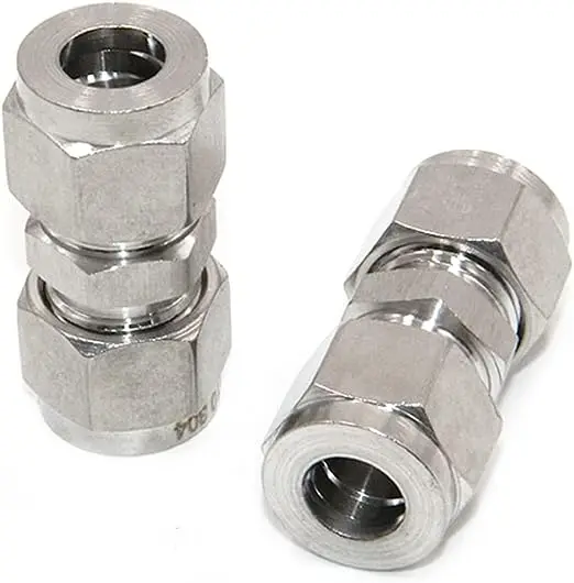 Stainless Steel Tube Fitting Compression Connector Hydraulic Straight Pipe Fittings 1/4inh 6000psi