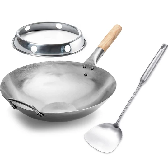 High-quality Wok Kitchen Accessories Sets Wok Carbon Steel With Wood Handle