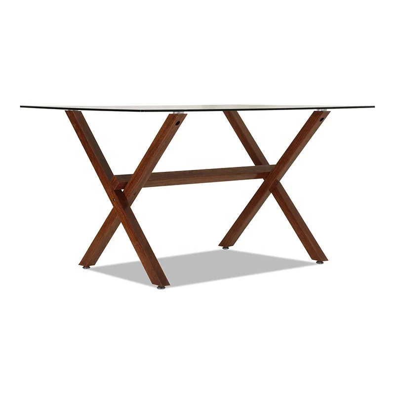Factory wholesale Modern design large wood clear tempered glass dining table	4/6 seaters wooden dining tables and chairs