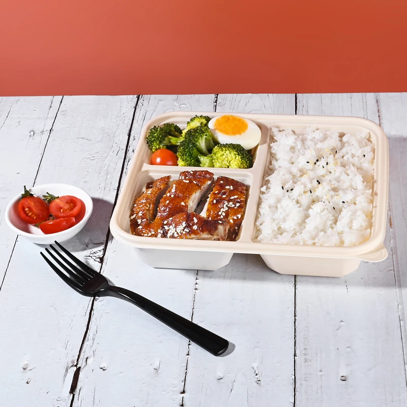 Biodegradable Eco Friendly Food Grade 3 Compartment Disposable Meal Corn Starch Lunch Box Container With Custom Logo
