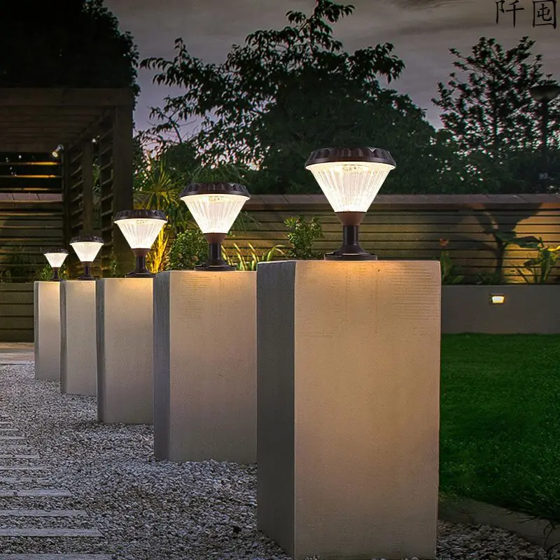 Solar Exterior Lantern Outdoor Post Light Lighting Black Pillar Lamp Fixtures With Patented Pc Cover Lens For Wood Fence Decor