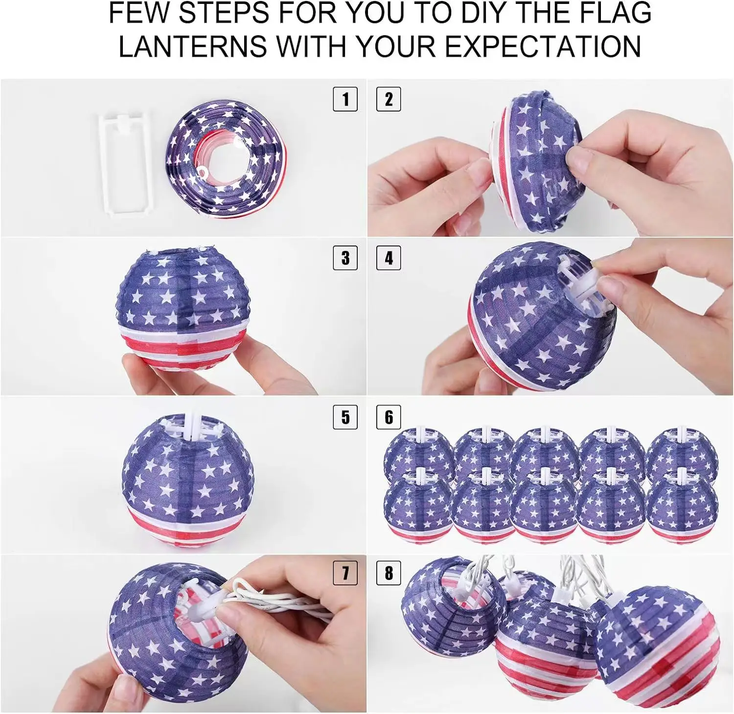 10 Count Patriotic lanterns American Flag Lantern Lights  Nylon Mini Hanging String Lights for Independence Day