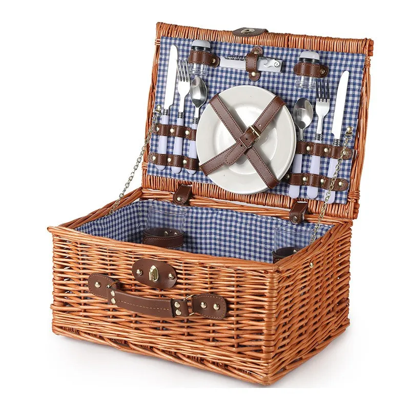 New design Wicker Basket With Lid For Picnic Picnic Basket Insulated cesto picnic Set
