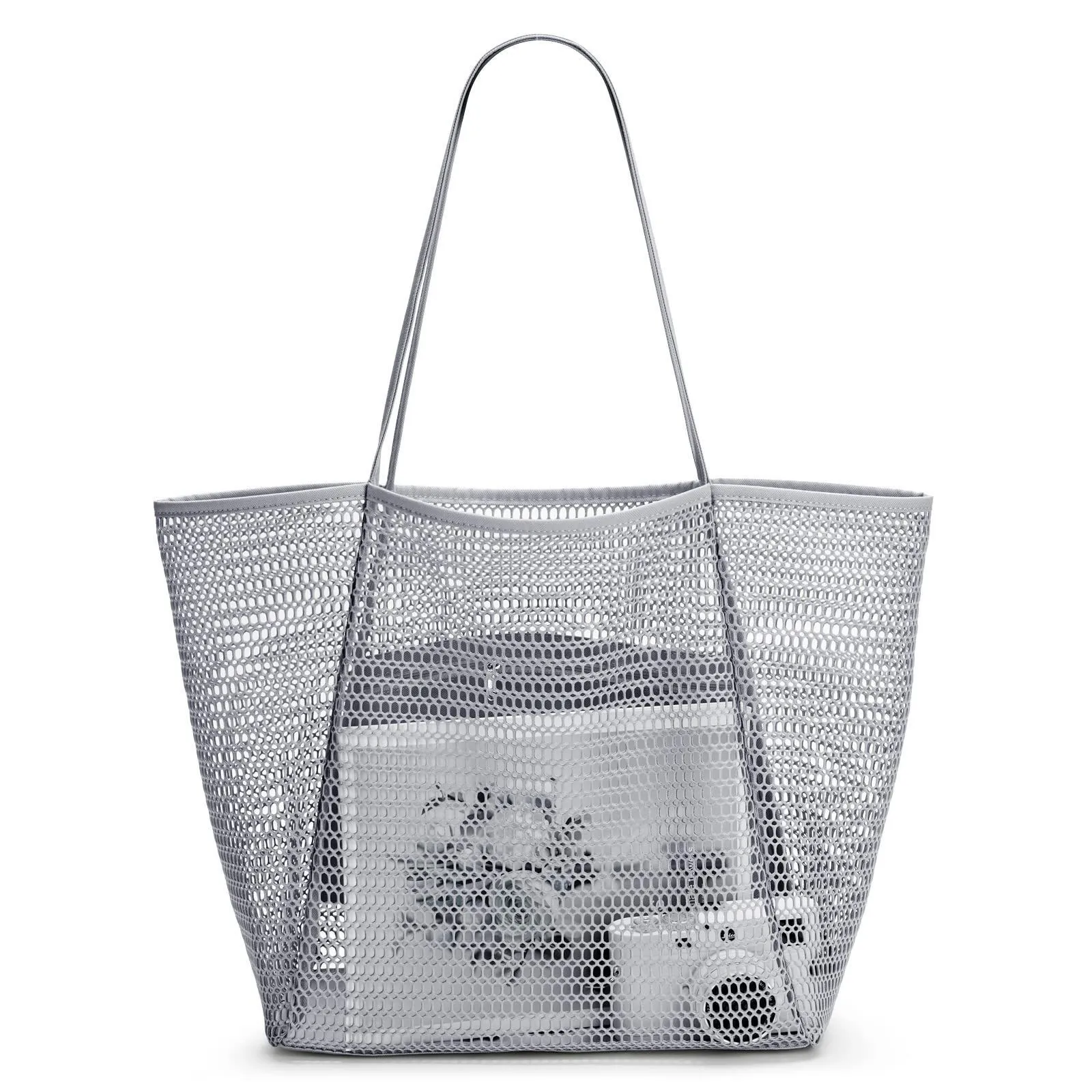 BB-001 Lightweight Foldable Mesh Beach Tote Bag with Zipper Pocket  Pool Bag for Shopping Picnic Travel