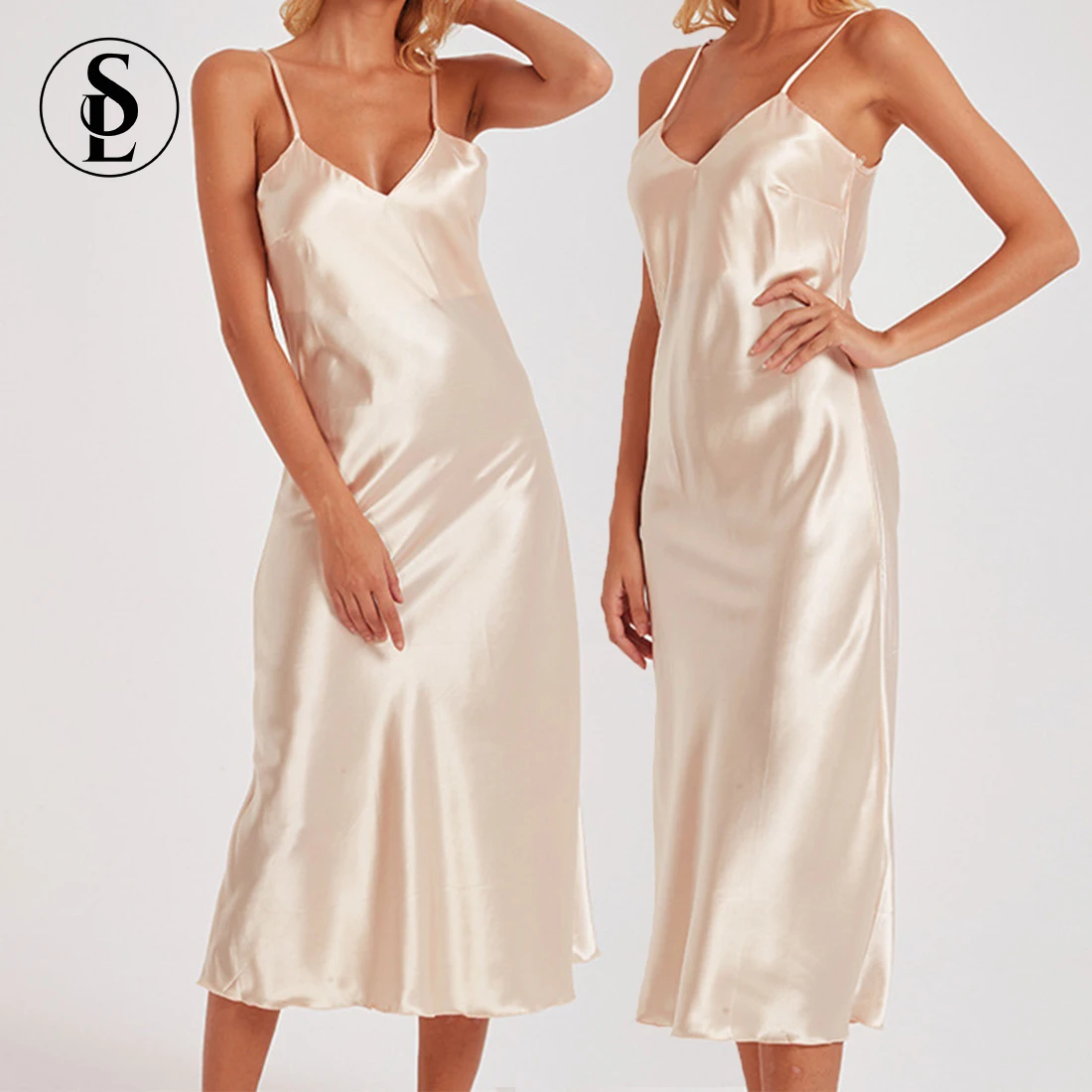 Wholesale Nightgowns Long Night Skirt Pink Silk Satin Sexy Night Dresses for Woman