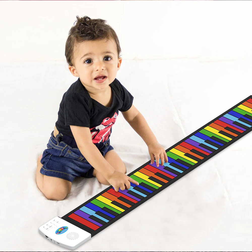 KONIX colorful kids online piano instrument toy piano microphone funny musical keyboard cheap electric rollup mini piano