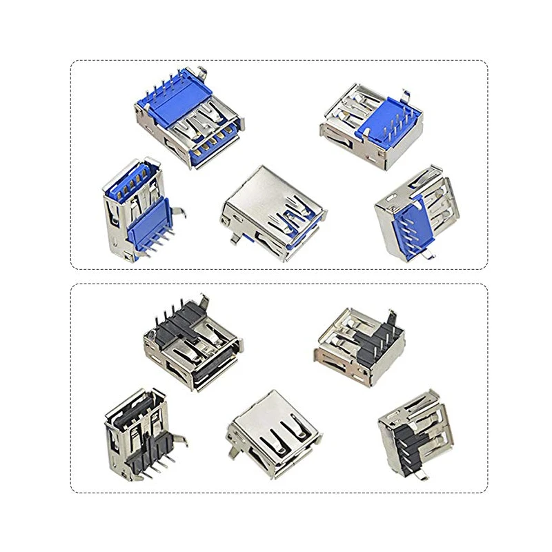 USB 3.0 Connector Female Socket 180 degree Bent Feet AF type for computer,laptop,notebook L=11.5mm,13mm,13.7mm,15mm