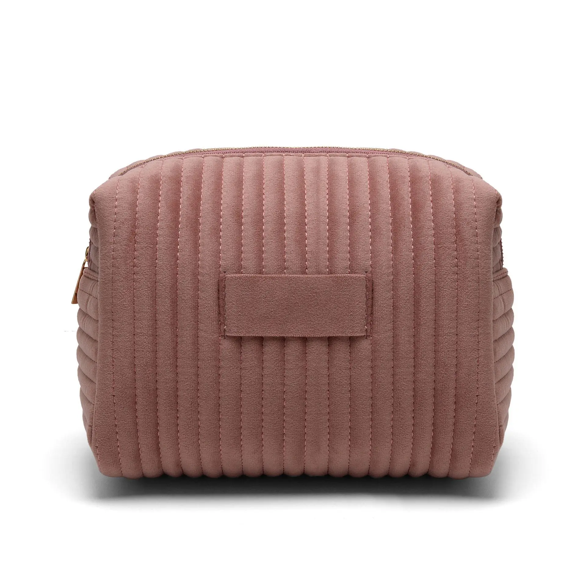 Hot Sale Travel MakeupBag Custom Logo Portable Small Velvet Quilted Makeup Toiletry Cosmetic Bag