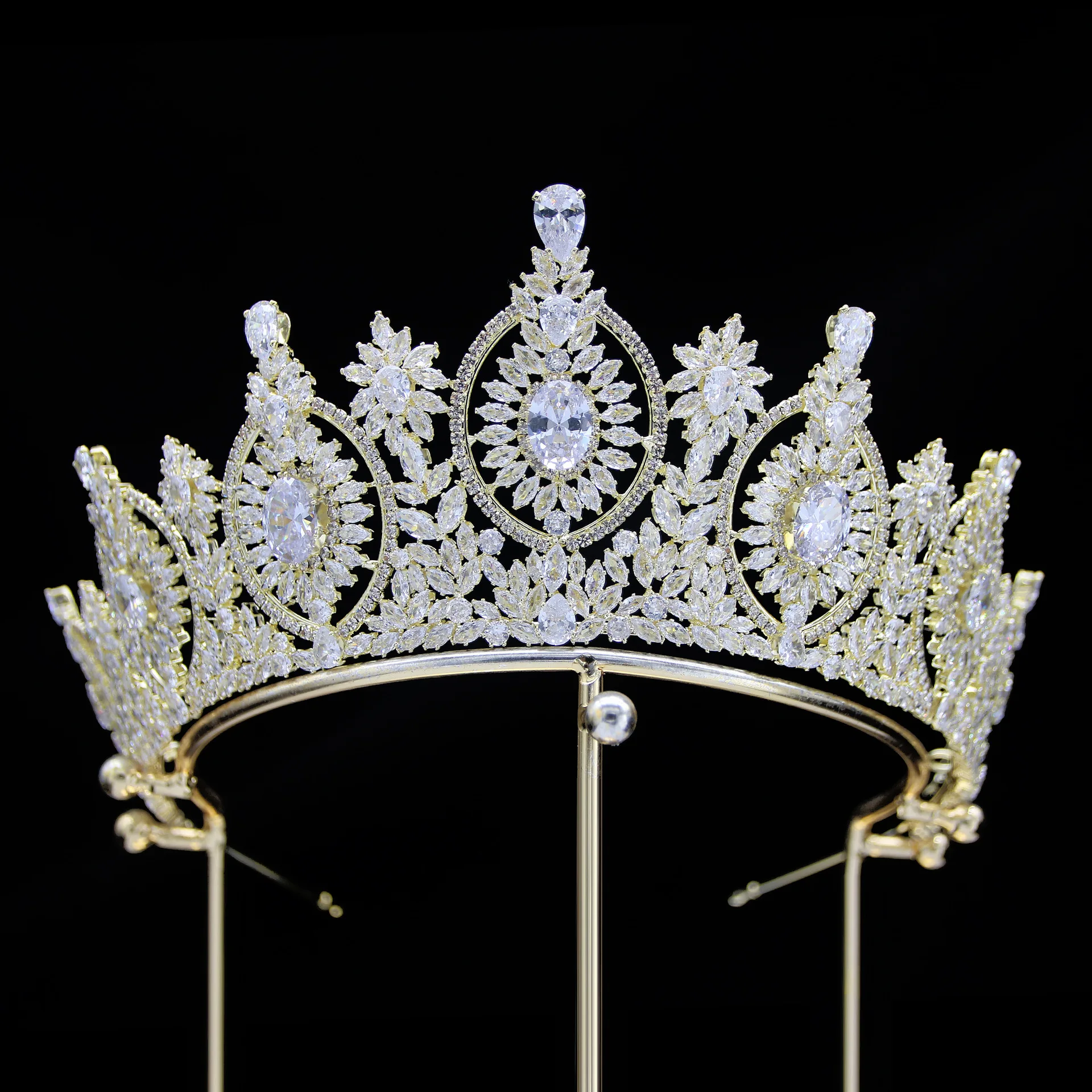 Rhinestone And Luxury Tiara Hair Gold Cz Raw Crystal Crown Kids Zircon Tiara Crown Bridal Cubic Zirconia