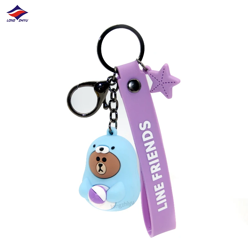 Longzhiyu 14 Years Keychain Manufacturer Custom 3D Cartoon PVC Keyrings Cute Frog Girl Bear Bee Soft Silicone Animal Keychains