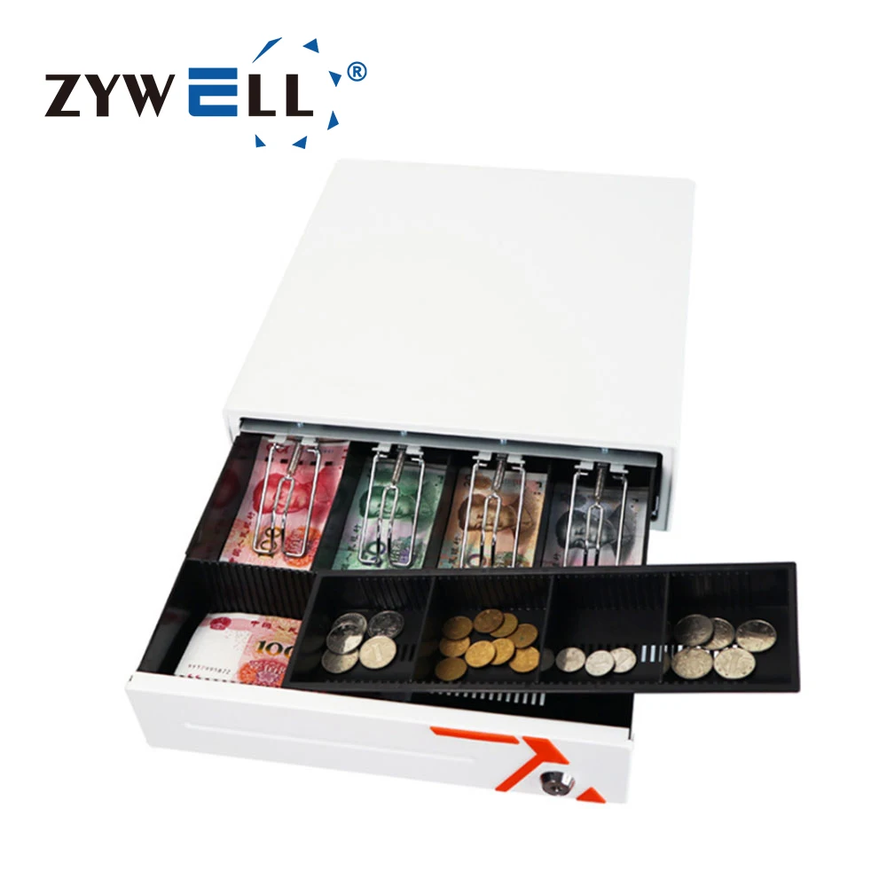 ZYWELL High quality 12V/24V cash register cash drawer 4 bill slots 4 coin trays cash drawer metal box