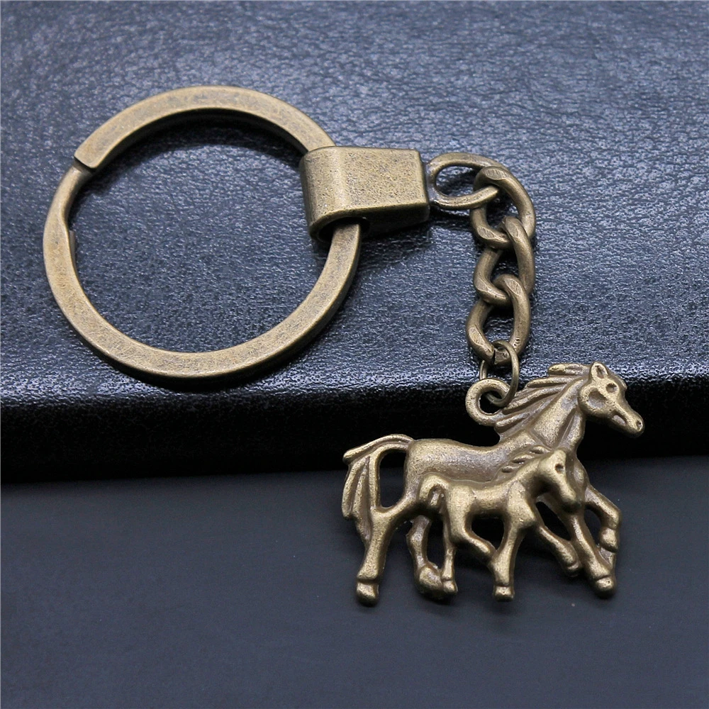 WYSIWYG 28x23mm Antique Silver Plated Antique Bronze Plated Zinc Alloy Horse Mother and Child Keychain P2-ABD-C10442