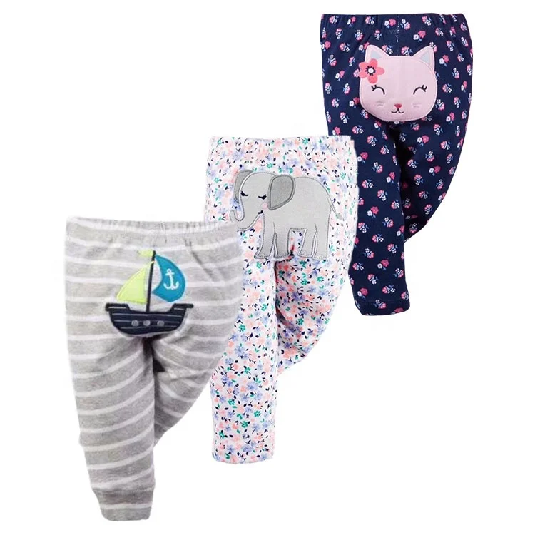 New Design Baby long trousers animal design embroidered Infant PP pants baby cotton
