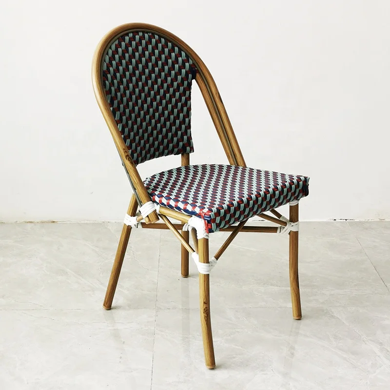 American Standard Outdoor Garden French Bistro Cafe Aluminum Rope Rattan Woven Chair