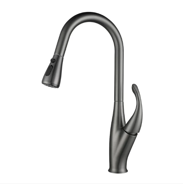 Online Hot Selling Down Pull-out Kitchen Faucets Single Handle High Radians Brushed Nickel Sprayer Brass Water Tap