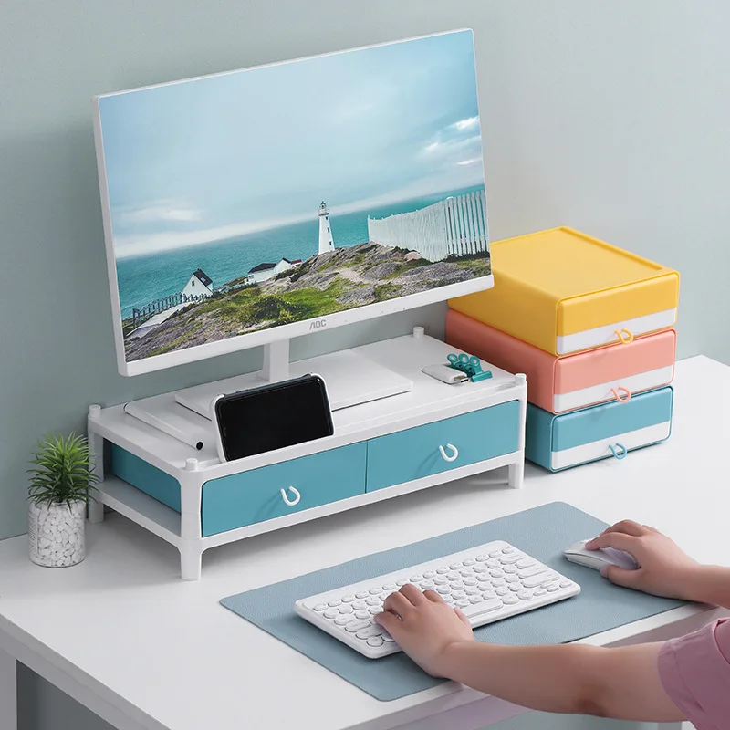 Wholesale Plastic Desktop Computer Monitor Stand with Storage Multifunction Desk Shelf Organizer for Computer Laptop