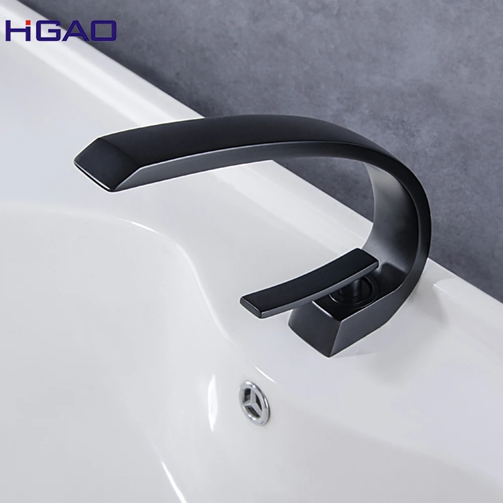 HUAGAO Moon Curved Brass Basin Faucet Deck Mounted Hot and Cold Wash Special Design for Bathroom Toilet