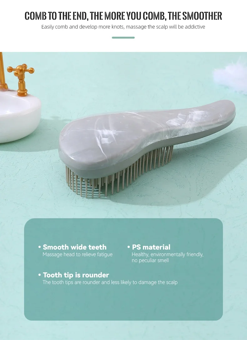 New Arrival Wet Detangler Marble Edge Customized Color Logo Massage Styling Classical  Detangling Salon Styling Hair Brush