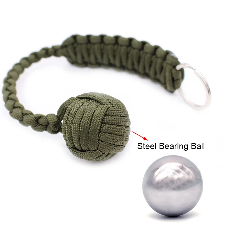 Different Colors EDC Stainless Steel Ball Paracord Lanyard Monkey Fist Survival Keychain