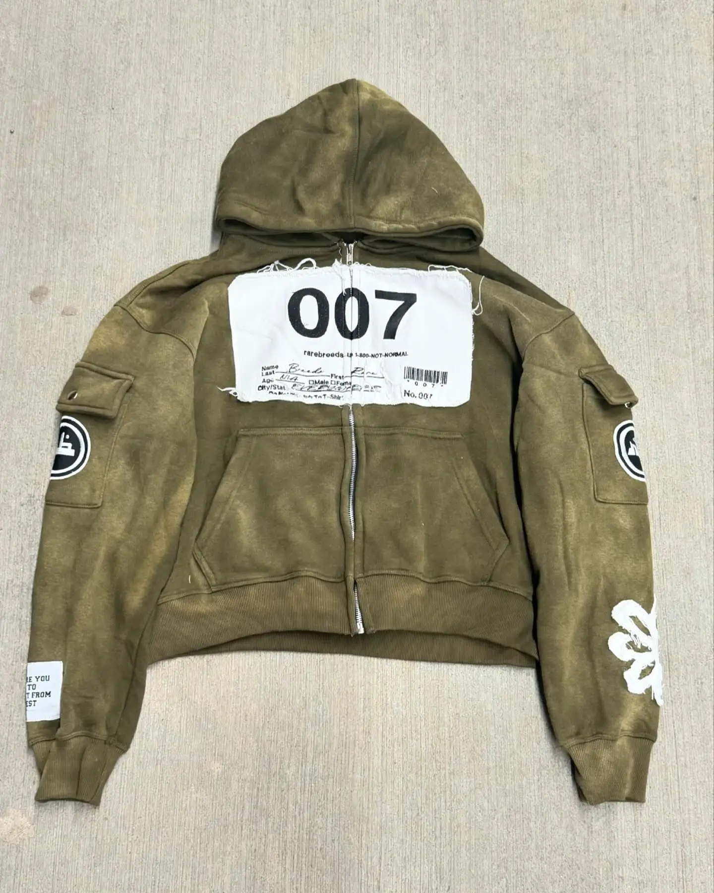 Custom Oversized Distressed Embroidery Patch Patchwork Zip Up Men Hoodies Acid Washed Vintage French Terry Sun Faded Men Hoodie