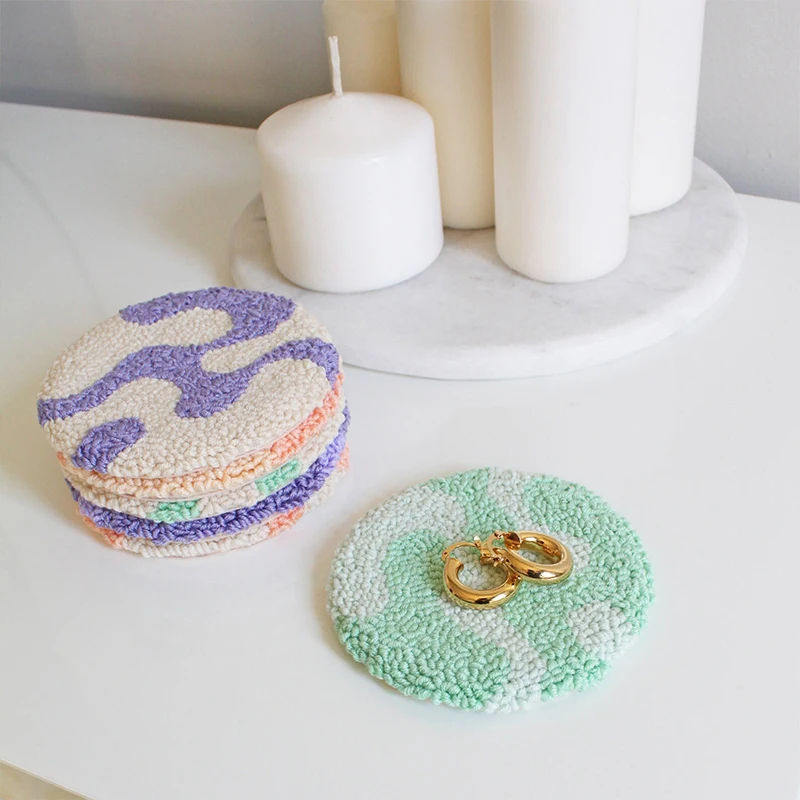 Punch Needle Custom Art Dining Cute Fabric Coffee Tea Coaster Car Drink Rug Mug  poun coasters