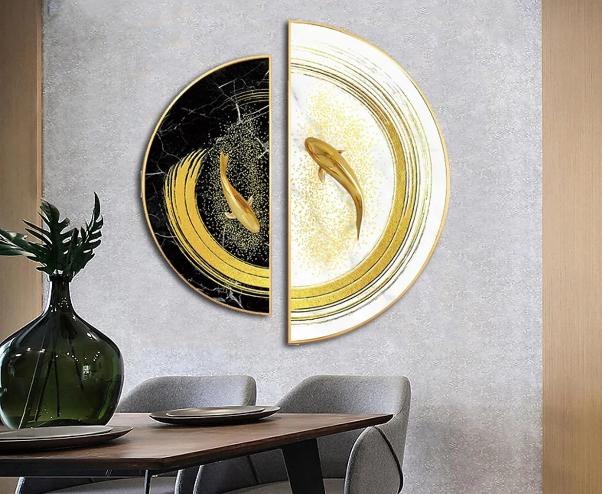 
Golden Fish Hot Sale Crystal Porcelain Decorative Wall art Painting Canvas For Living Room 