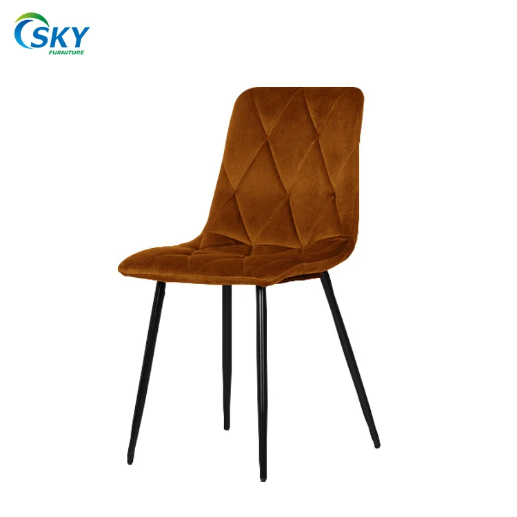 Sky Modern Classic Simple Upholstered nude loading KD Structure Velvet Dining Chair with  Black Legs
