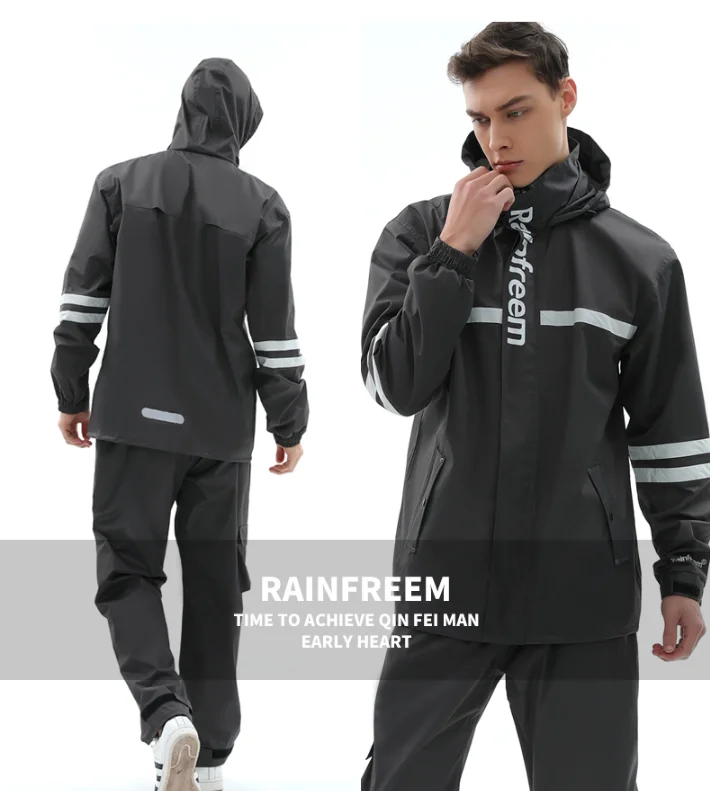 Factory Custom Logo High Reflective Raincoats Stylish Split Outdoor Rain Coat Pants Suit Adult Waterproof Raincoat