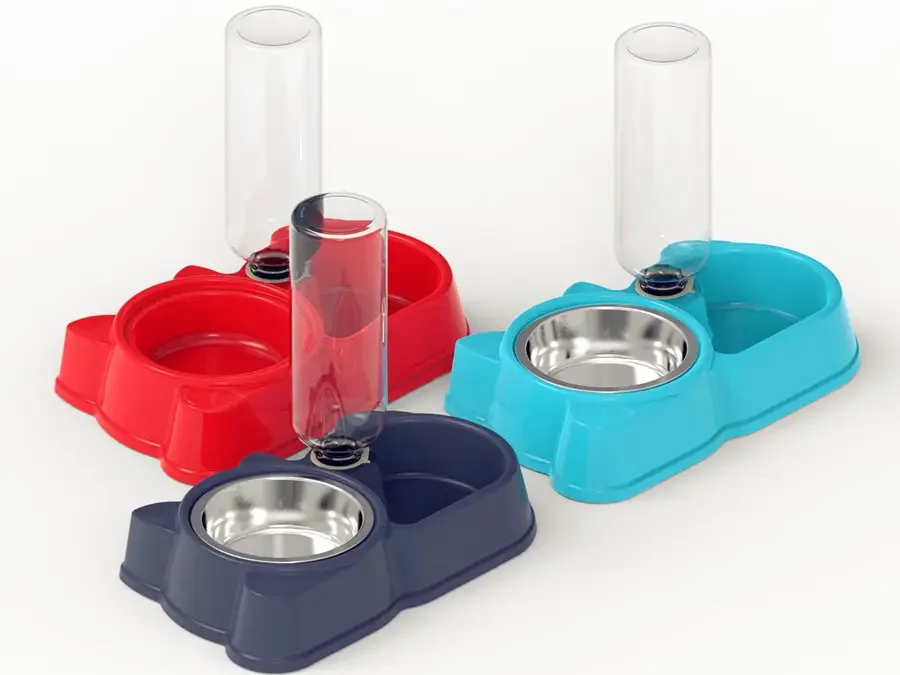Automatic auto plastics portable pet water bottle feeder 2 in 1 for cats and dogs