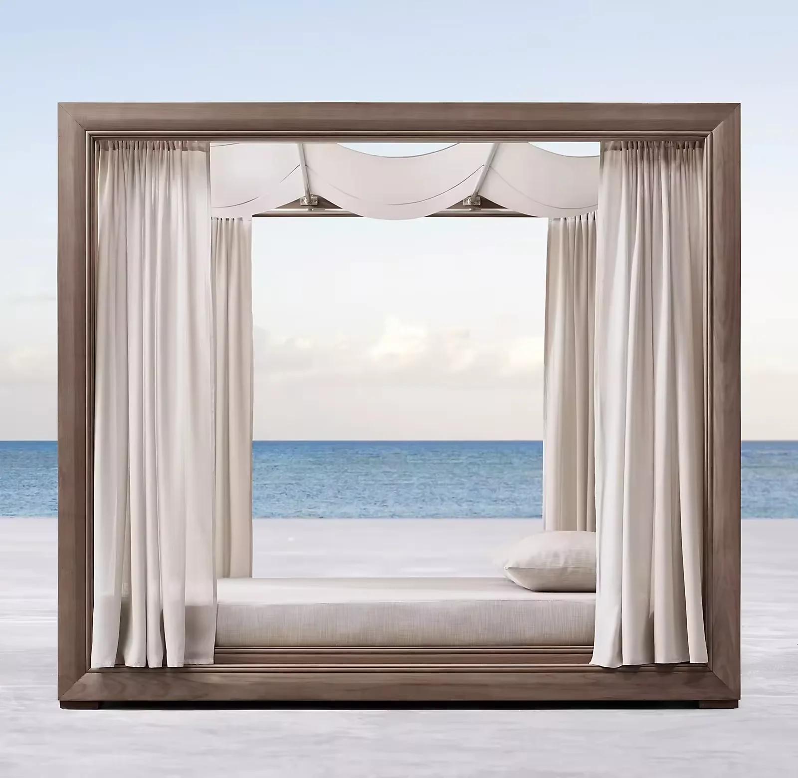 Hot Selling Teak Solid Outdoor Poolside Sea Beach Sun Lounger With Curtain Day Bed