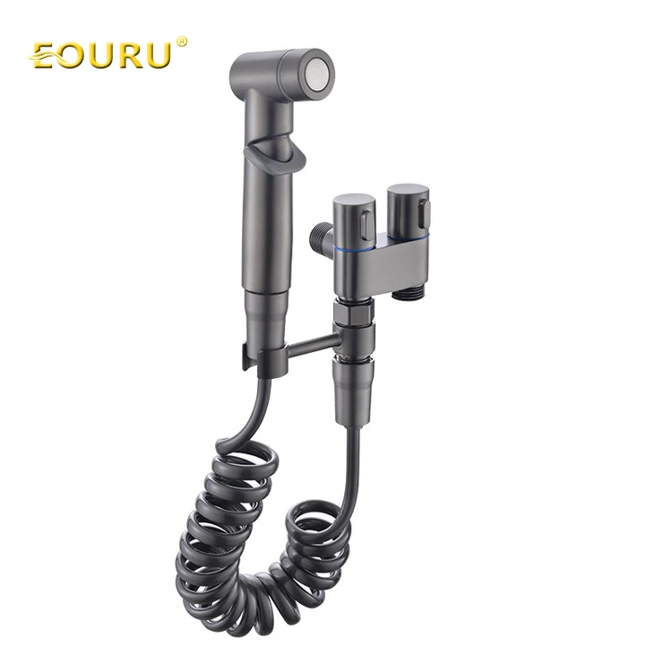 OL C022 All Copper Hand Held Brass Shattaf Bidet Sprayer Set With Double Switch Double Outlet