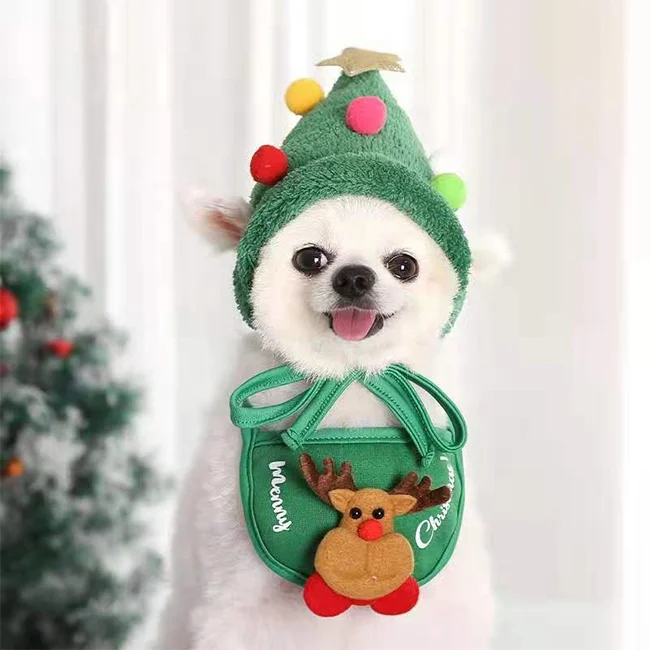 Short Plush Pet Winter Clothing Santa Costume Christmas Dog Bandanas Hats For Small Medium Dogs Cats