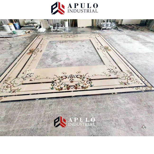 Custom lobby decorative floor design green flower crushed marble tile laminate flooring stone pattern carpet for living room