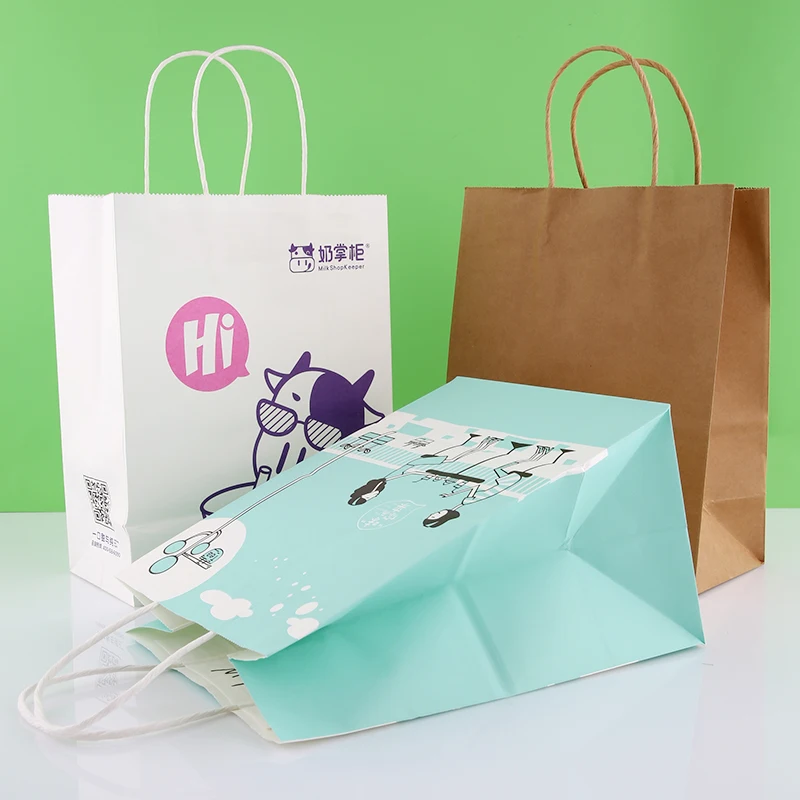 Bearing 5kg paper bag packaging factory wholesale custom printing coffee kraft paper bags logo for fast food take away