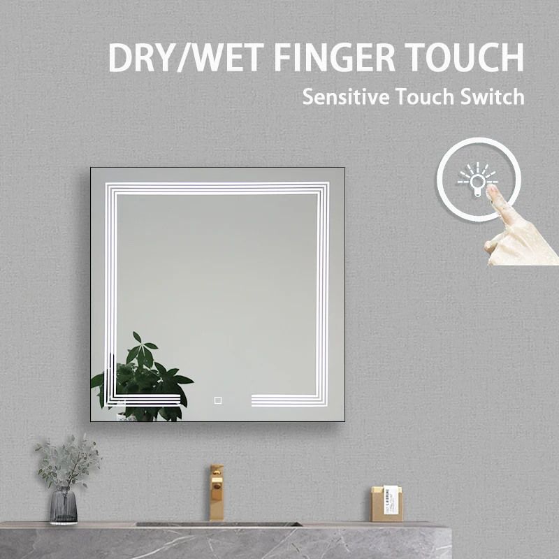 Modern Touch Sensor 80cm Square Wall Mounting Bathroom LED Mirror with Light Illuminated Smart Bathroom Mirror