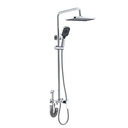 wall mounted 4 functions button control shower set with rainfall head single handle bathroom shower with Sprayer