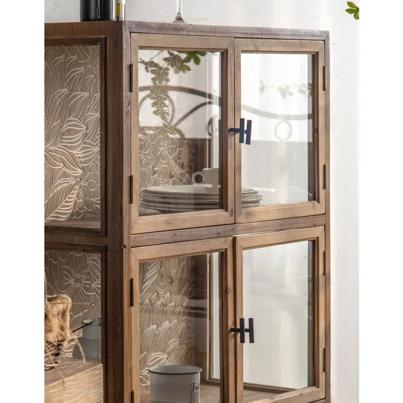 American Style Wood Vintage Retro Furniture Manufacturer Living Room Wooden Display Wine Cabinet