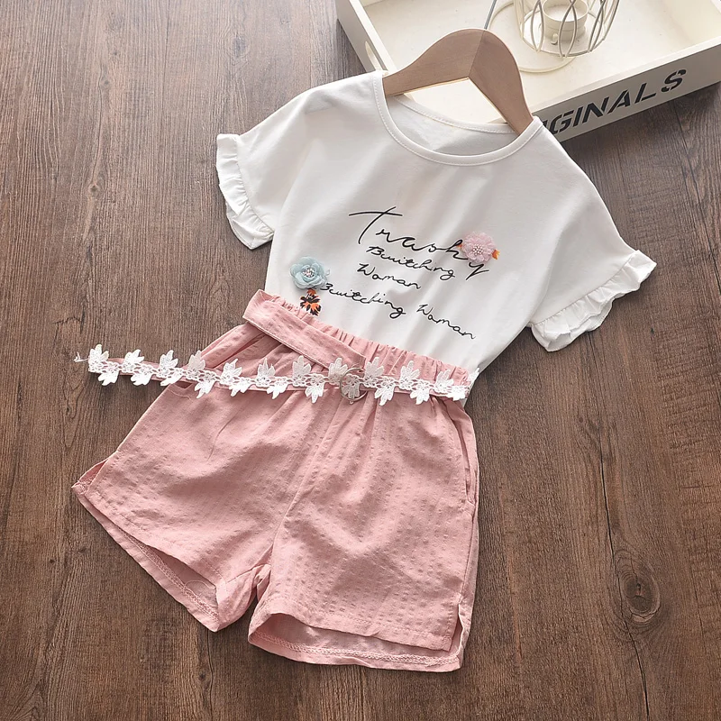 Летний комплект детской одежды с рисунком героев из мультфильмов; Детская одежда для маленьких девочек; Рубашка + шорты, костюм