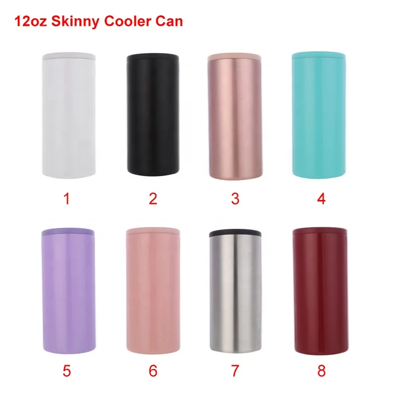 Custom Logo Double Wall Insulated Travel Cooler Cans 12oz 14oz 304 Stainless Steel Cooler Cans With Lid