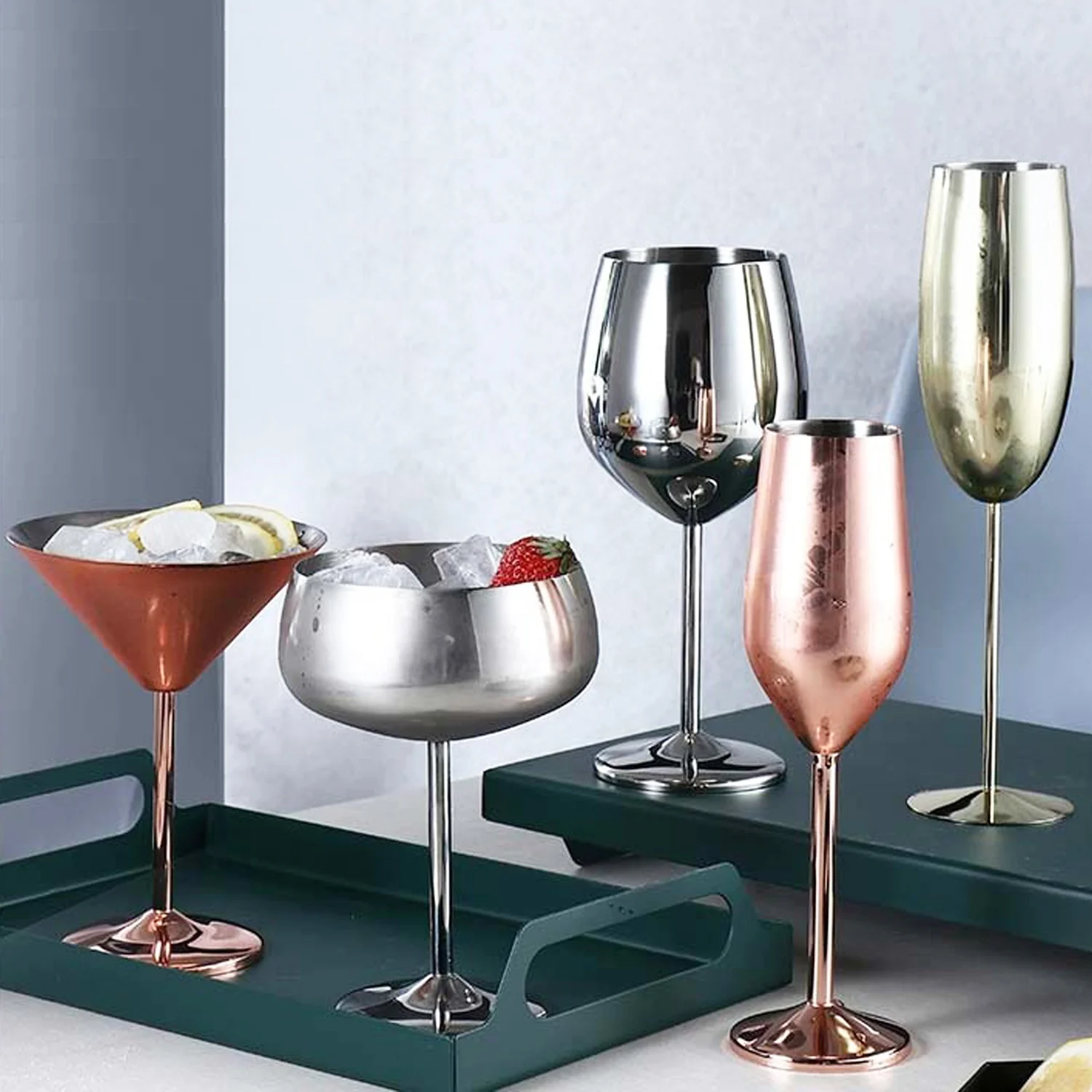 Factory Wholesale Stainless Steel Stemless Champagne Red Wine Glass Cup Custom Gift Metal Water Goblets Vintage Drinking Cup