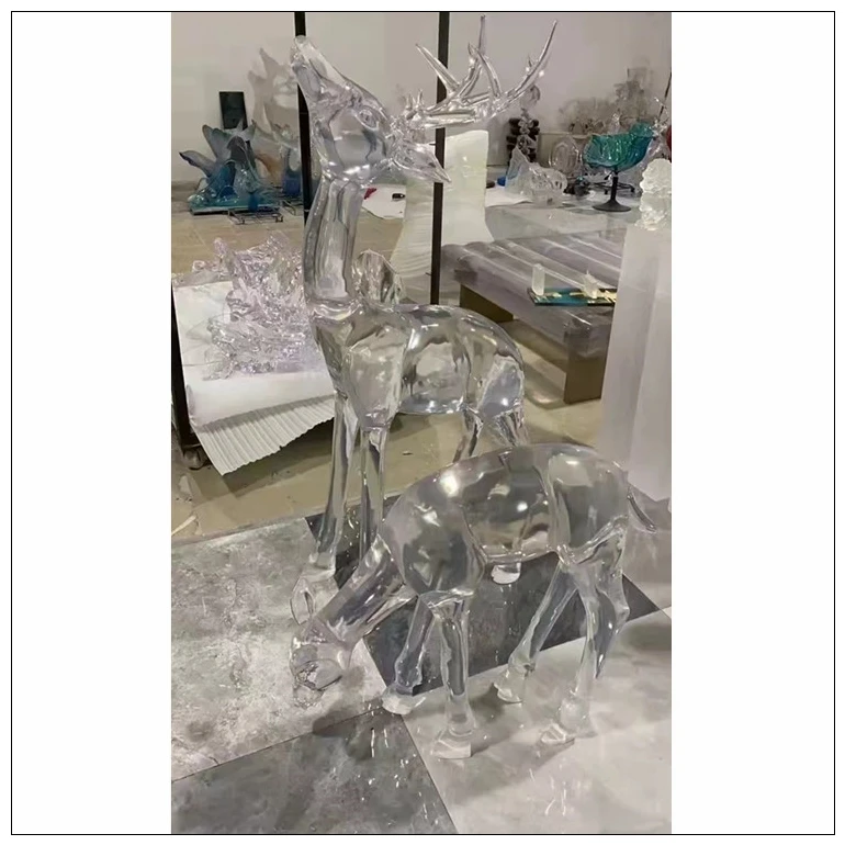 Transparent crystal handicraft sculpture customization Transparent resin ornaments for sale Hotel villa transparent animal deer