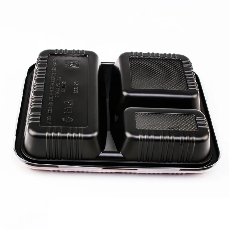 Disposable Plastic Bento Lunch Box with 3 Compartment