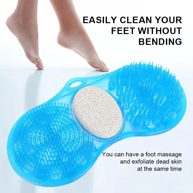 2 in 1 Foot Scrubber Shower Mat Dense Bristles Deep Cleansing Exfoliating Massager Care Bath Feet Brush Pad with Pumice Stone