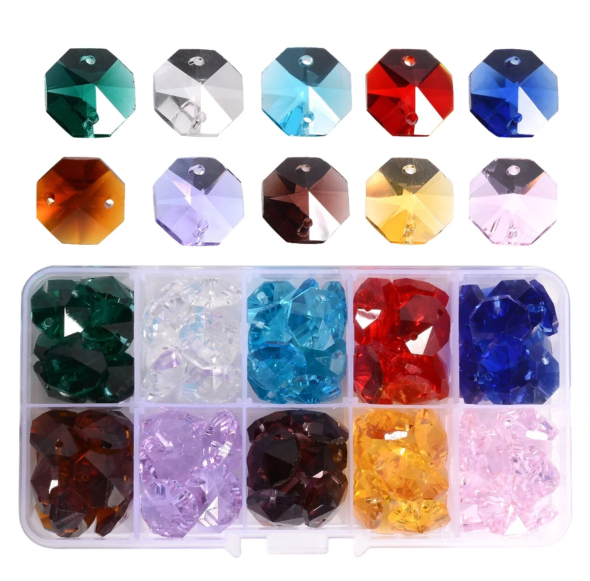 Lot 100pcs Glass Octagon Beads  Colorful Crystal Chandelier Parts Replacement Beads DIY Lamp Hanging Pendant