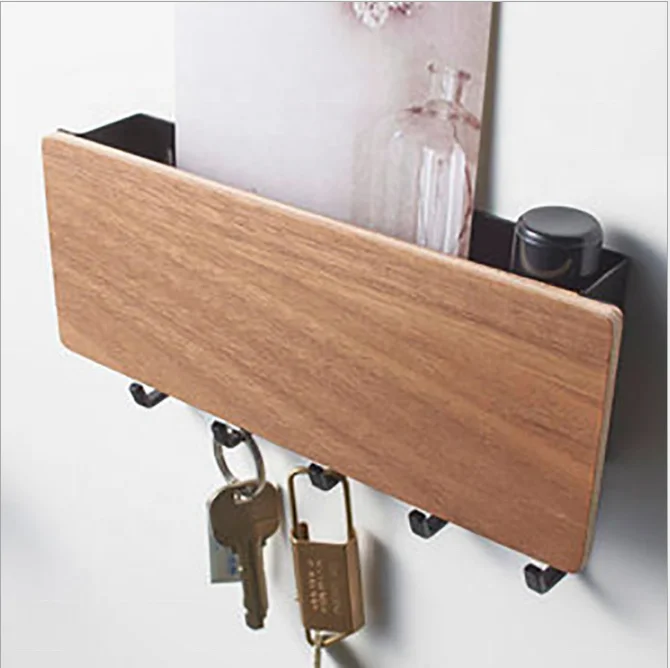 OEM 551-45 Creative hole free wall mounted 5 hooks key rack with wooden board