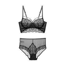European and American Ultra Thin Transparent Bra And Panties Sexy Lace Ladies Underwear Bra Set