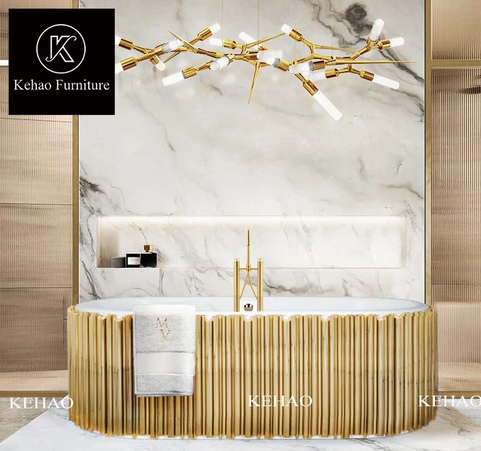 Luxury Solid Surface oval Bathtub with faucet gold stainless steel cylindrical bathtubs freestanding white acrylic bathtub