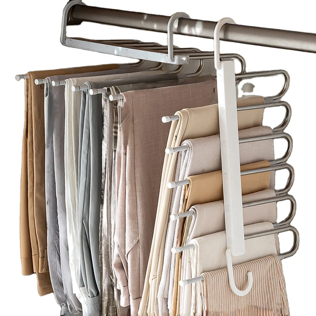 Multi-Layer Jeans Tie Scarf Metal Non-Slip Space Saving Magic Pant Hanger Closet Rack for Clothes and Towel for Wardrobe