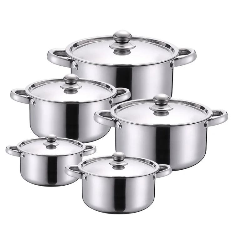 
10 Piece double bottom stainless steel cookware with lids dessini set 